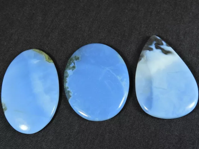 3 Pcs AA++ Natural Blue Opal Oval Cabochon Loose Gemstone Lot 43 - 46 MM D802