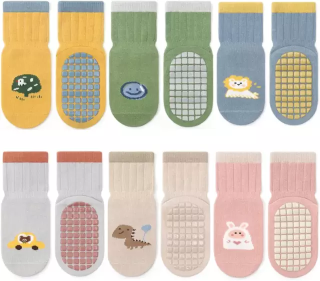 6 Pairs Baby Non Slip Toddler Socks, Soft Cotton Crew Socks for 0-1/1-3/3-5/ ...