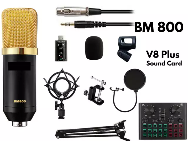 BM800 Condenser Microphone Kit With Audio Mixer Sound Card -V8 PLUS