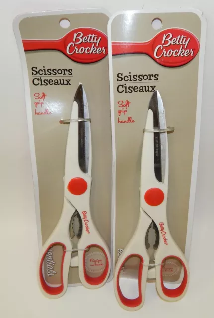 2 NEW Betty Crocker Essentials Soft Grip Handle Red & White Kitchen Scissors