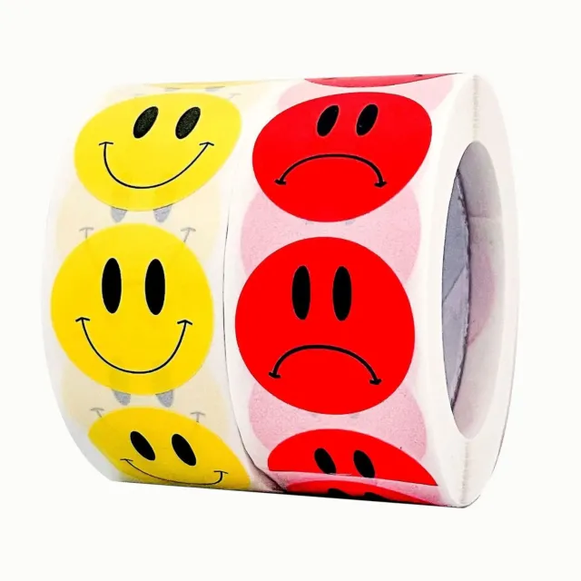 1000pcs Happy Smiley Face And Sad Frowning Incentive Round Stickers  For Rewards
