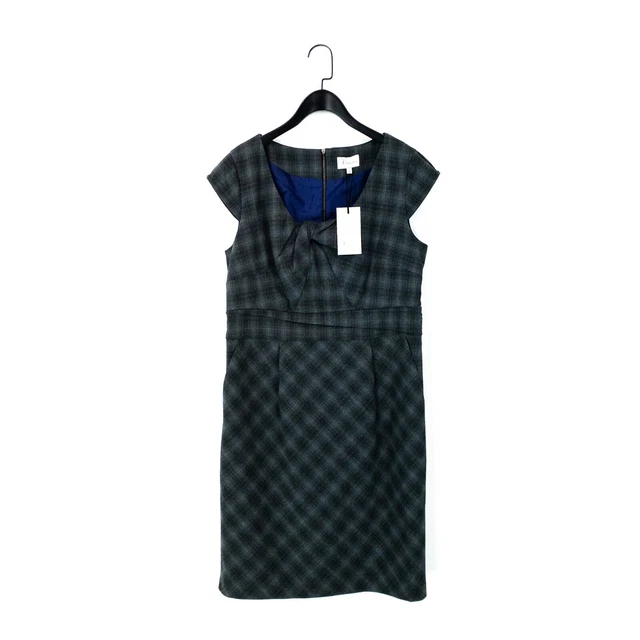 Poem By Oliver Bonas Grey Check Knot Front Cap Sleeve Pencil Dress - Size 14 NEW
