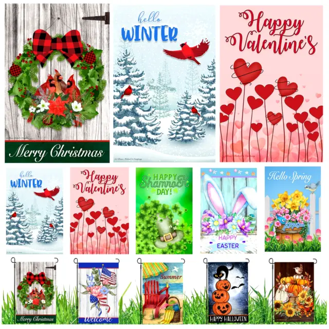 Garden Flags (Set of 10) 12x18 Inch Double Sided Yard Flags Seasons Holidays
