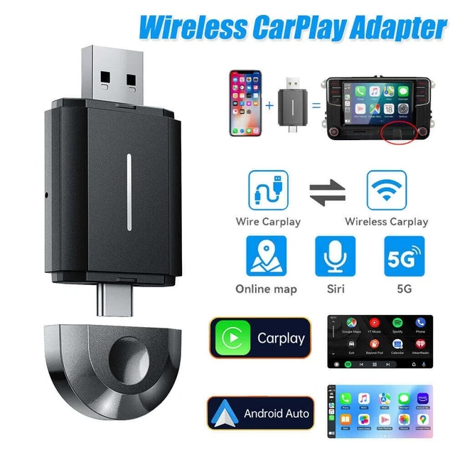 MoKo Adattatore CarPlay Wireless per Apple iPhone(2025 aggiornato), Mini Adattatore Car Play Wireless per iOS 10 e auto con Apple CarPlay, Convertire Car Play cablata in Wireless, Plug and Play, Nero
