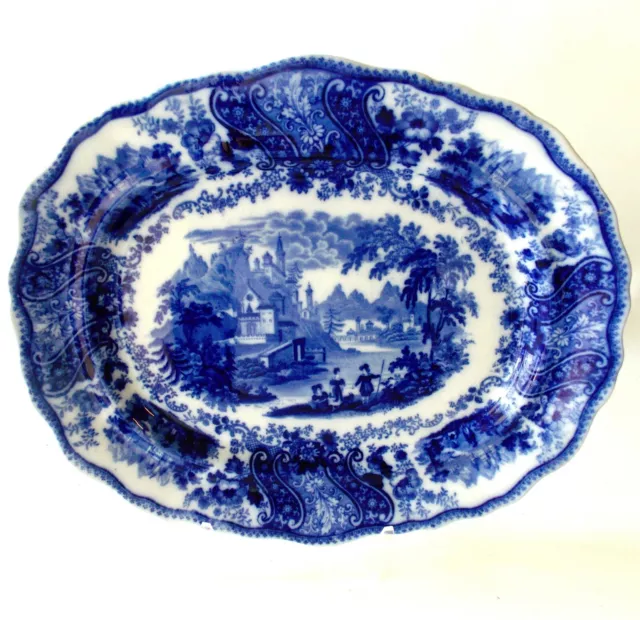 Antique Burgess Leigh Nonpareil Middleport Pottery Dark Flow Blue 13 1/4 Platter