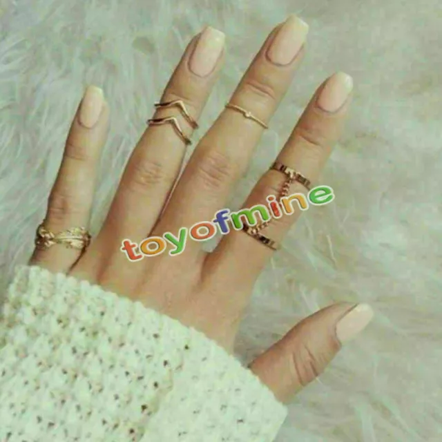 Fashion 6pcs /Set Urban Rings Gold Crystal Above Knuckle Stacking Band Midi Ring