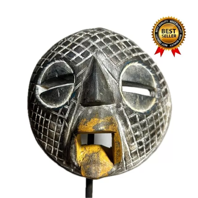 African Baule Moon Mask Côte d'Ivoire Tribal Face Mask Wood Hand Carved -891