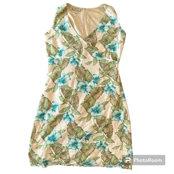 Tommy Bahama Sleeveless 100% silk Floral Dress Tropical Resort Wear Size 4