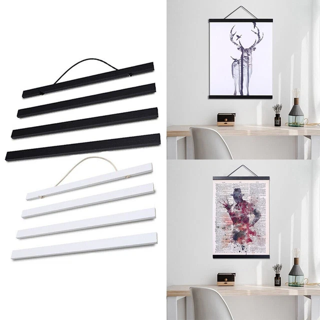 Supporto Magnetico Per Poster 30 Cm – Barra In Legno Con Magnete E Corda, Riutilizzabile E Senza Danni, Colore Nero