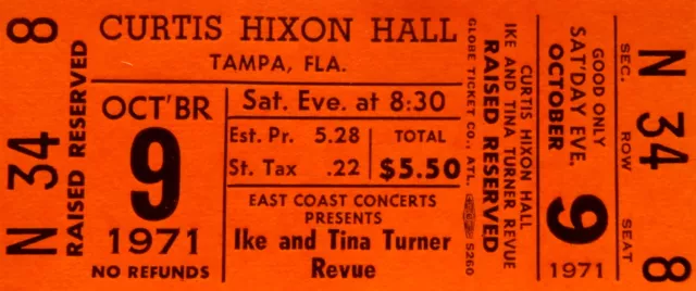 Ike & Tina Turner Concert Ticket 1971 Tampa Orange