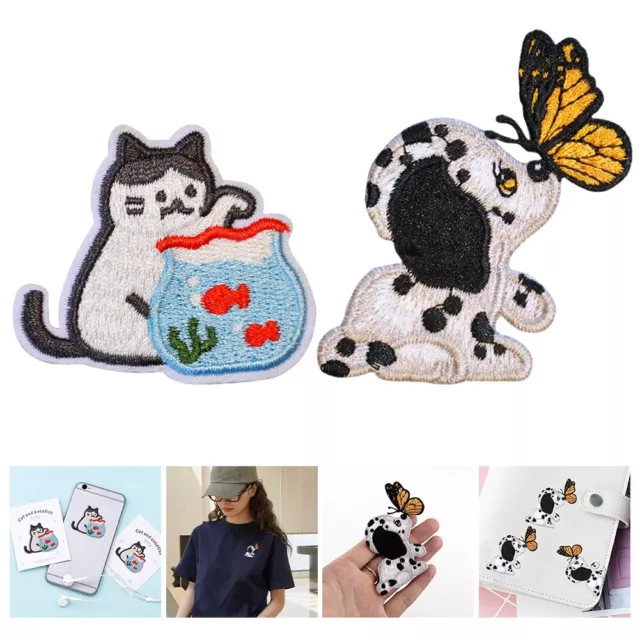 Set di 2 adesivi ricamati toppa per gatti piccoli animali alla moda set di 2 fer