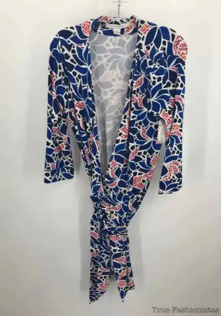 Diane Von Furstenberg Blue Size 14 Printed Wrap Knee Length Long Sleeve Dress