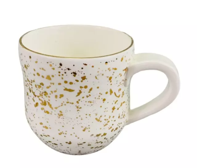 Anthropologie Suite One Metallic gold and white ceramic 12 oz coffee mug cup