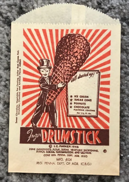 Ice Cream Bag Vintage Snack Original Frozen Drumstick 1940s NOS Old 1946