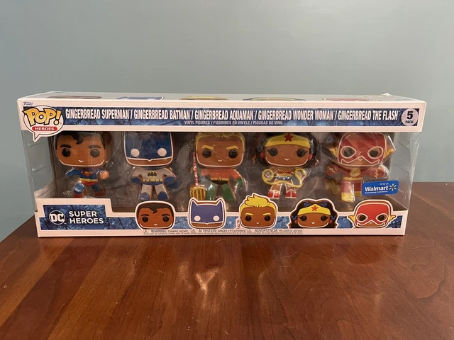 FUNKO POP! DC Superheroes GINGERBREAD 5 PACK - Batman Superman Flash Aquaman +