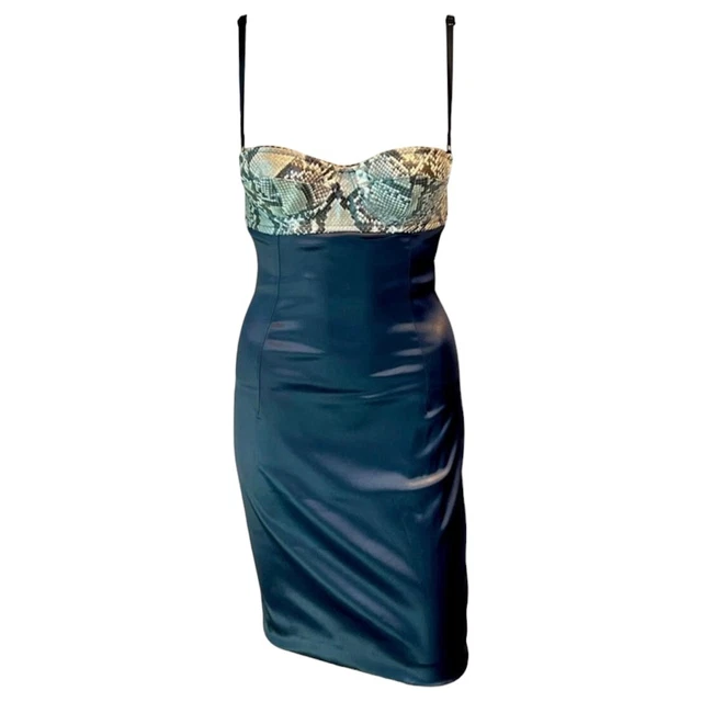 Dolce & Gabbana S/S 2005 Python Leather Bustier Bra Bodycon Silk Mini Dress