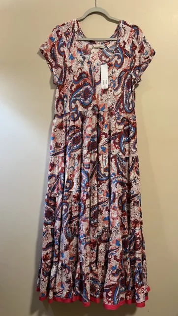 Soft Surroundings Kara Framboise paisley print Tiered maxi Dress size L