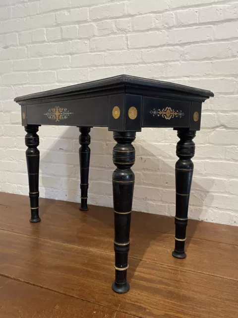 C19th Antique Ebonised Walnut Hall Table Aesthetic Movement Hand Painted Detail