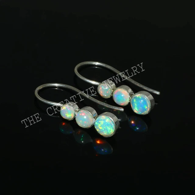 Argent Sterling 925 Rond Naturel Éthiopien Feu Opale Pendantes Oreille Jewelry