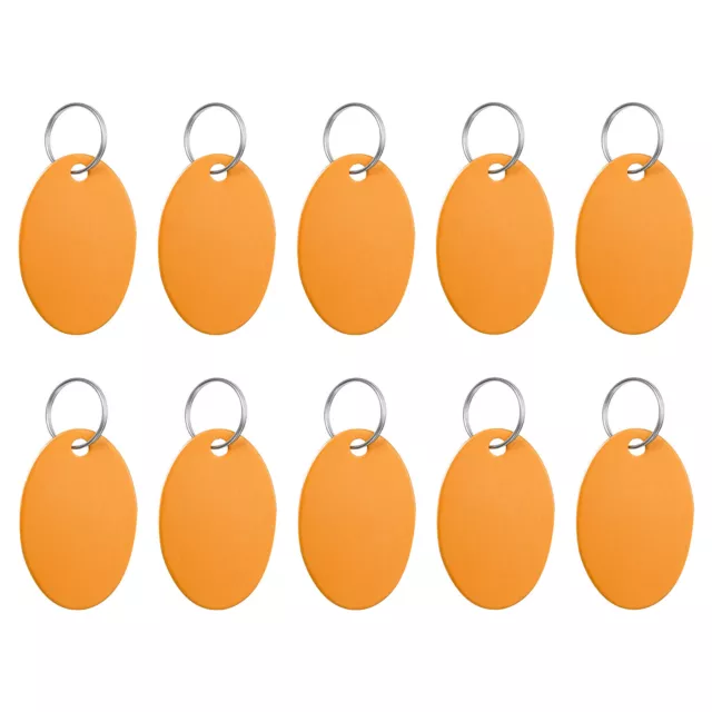 10Pcs Aluminum Blank Tags, Oval Stamping Blanks with Key Rings, Gold Tone