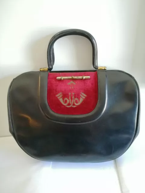 Roberta Di Camerino - borsa a mano in pelle nera e in velluto Bevilacqua anni 50