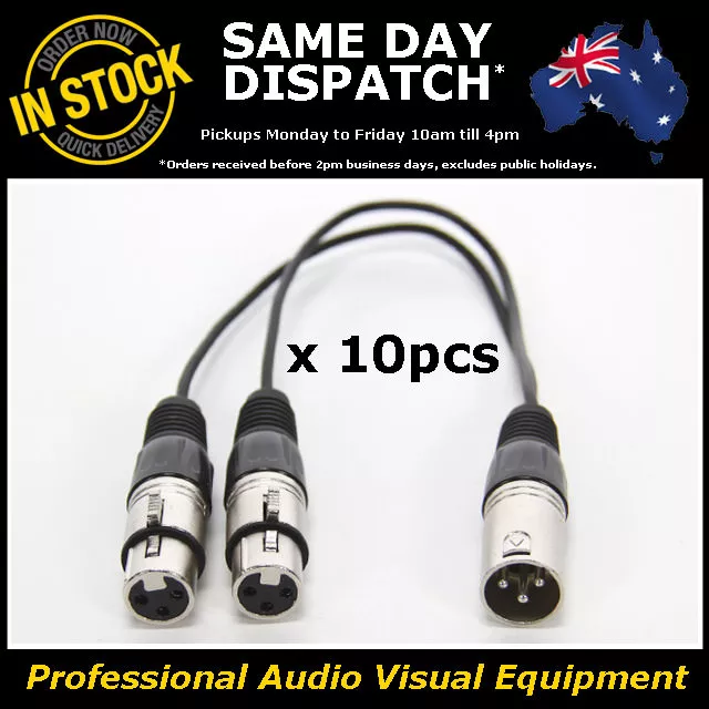 10x Y Adapter One 1 x Male to Two 2 x Female XLR Splitter Cable Lead Dual DMX