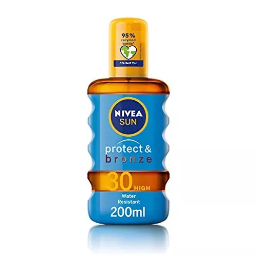 Aceite NIVEA SUN Protect & Bronze Spray (200 ml), aceite solar FPS 30 con bronceado natural