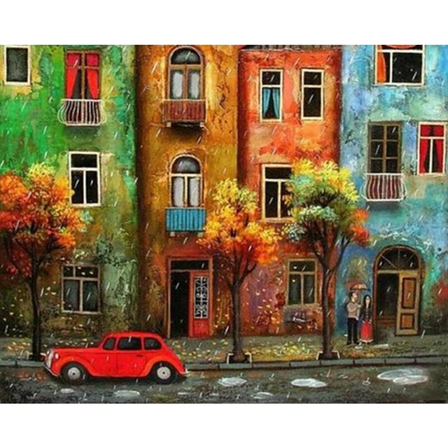 Oil Paint By Numbers Colored Streets Frameless Picture Craft Kit Home Decoration