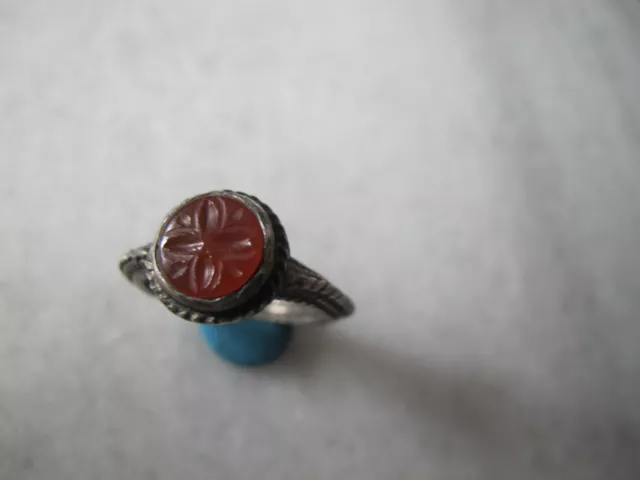 Antique  Pre  Georgian  Silver Occult Signet Ring With Red Carnelian Stone