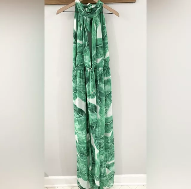 Olivaceous Tropical Palm Leaf Maxi Dress Green Size Medium