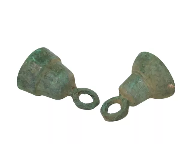Early 20th C, China.  Antique Small Tibetan Bells, A Pair of 2 Brass Pieces