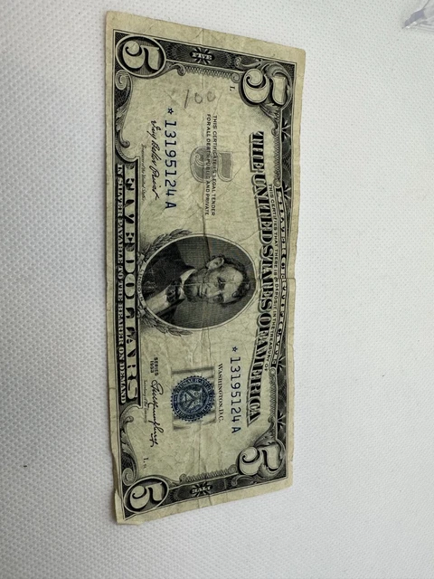 * STAR Five Dollars ($5) Series of 1953 Blue Seal Silver Certificate