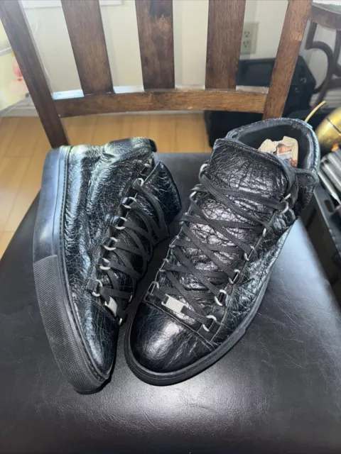 Balenciaga Arena Men’s High Black Leather Sneakers Shoes Great - Size 43