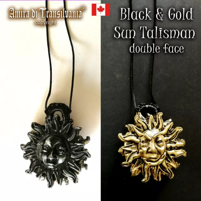 sun pendant black gold talisman amulet necklace wicca pagan collectibles jewelry