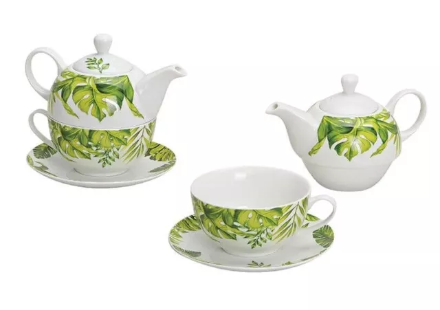 Tea for one Blätter - Wunderschöne Teekanne mit Tasse & Untersetzer im Set -