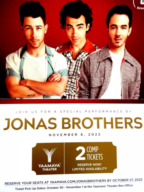 JONAS BROTHERS CONCERT TICKET Advertisement 11/8/22 YAAMAVA RESORT CASINO