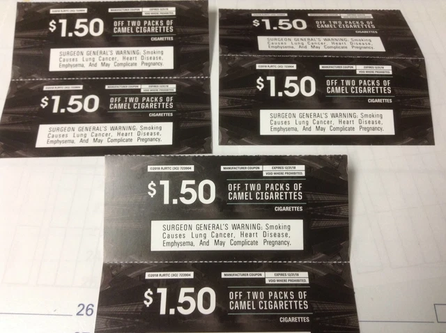 6 CAMEL CIGARETTE Coupons $3.00
