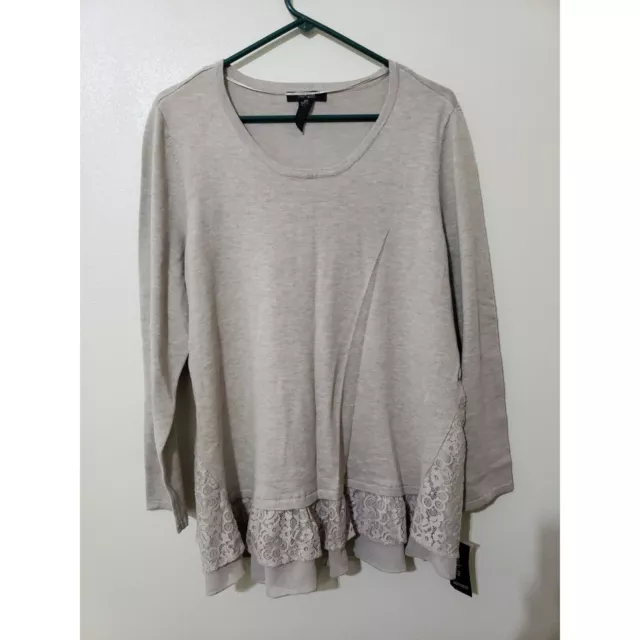 Style & Co. gray, long sleeve, lace hem, top, tunic, size 0X