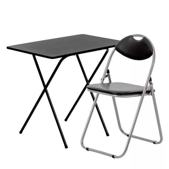 Wooden Folding Desk & Chair Set Home Office Workstation PC Laptop Black/Black