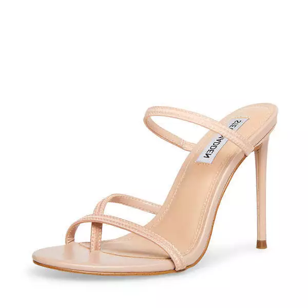 Steve Madden Bellezza Nude Ankle Strap Rounded Open Toe Stiletto Heeled Sandals