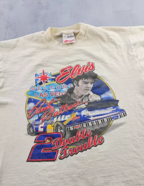 Vintage Rusty Wallace Elvis Presley Las Vegas NASCAR T-shirt White XL 90s