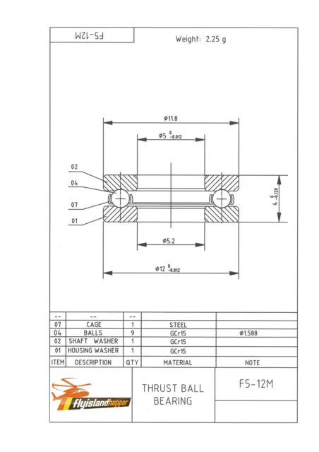 Axial Drucklager F 5-12 M 5x12x4 mm Thrust Ball Bearing F5-12M