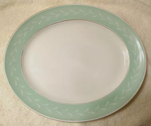 Burleigh Ware Burgess and Leigh Burslem England Oval Platter Green White 12"x10"