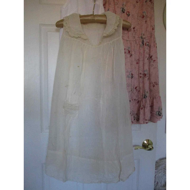 Victorian Girls Dress Slip Vintage Ivory Crochet Lace Collar Antique Clothing