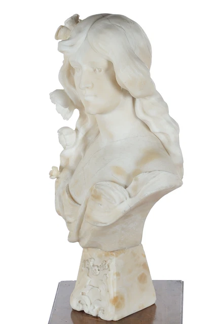 Italian Art Nouveau Fabulous Alabaster Bust of a Girl c.1890s