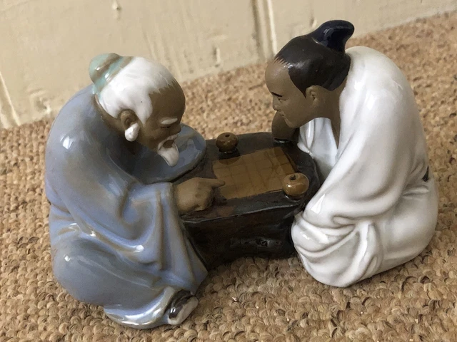 Chinese Men Sitting/relaxing Playing Board A Game Ideal For Bonsai Decoration