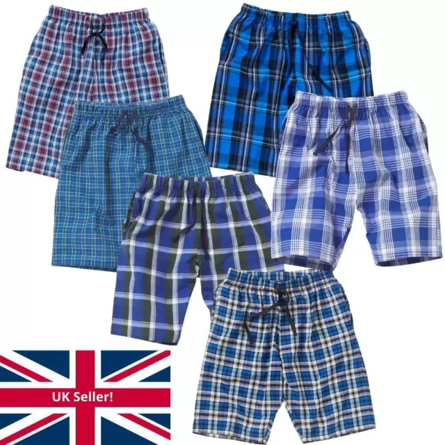 BEDLAM OLDER BOYS Checked Long Pyjama Sleep Shorts Blue Black