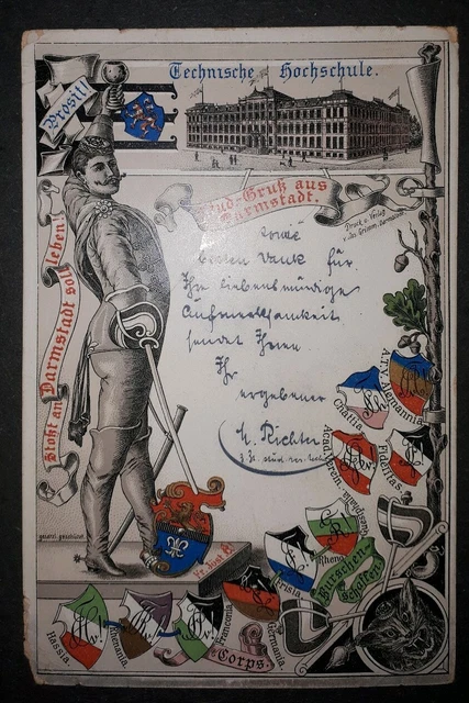 AK Wappenkarte Darmstadt 1898 Studentika Corps Burschenschaft