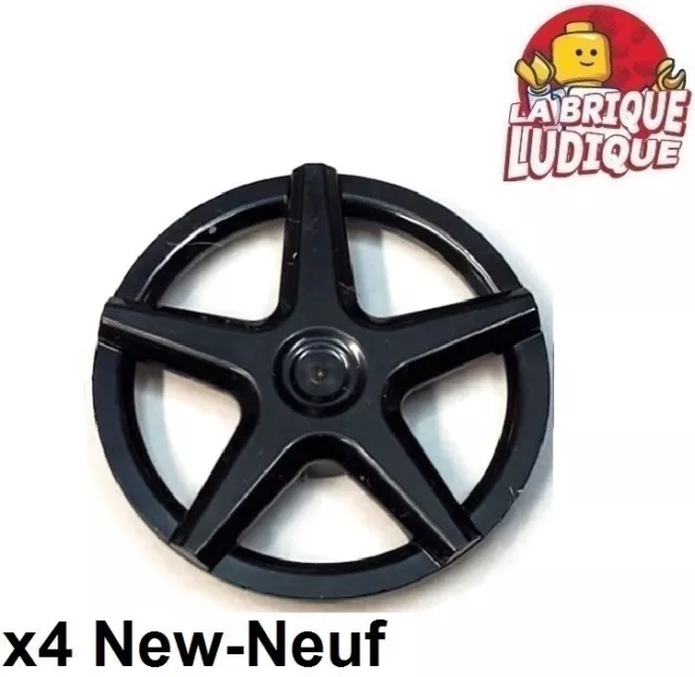 Lego 4x roue jante wheel cover enjoliver 5 spoke rayon étoile noir/black 72210a
