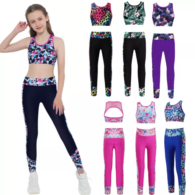 Kids Girls Racer Vest Tank Top Gymnastic Yoga Workout Outfits Activewear Sports